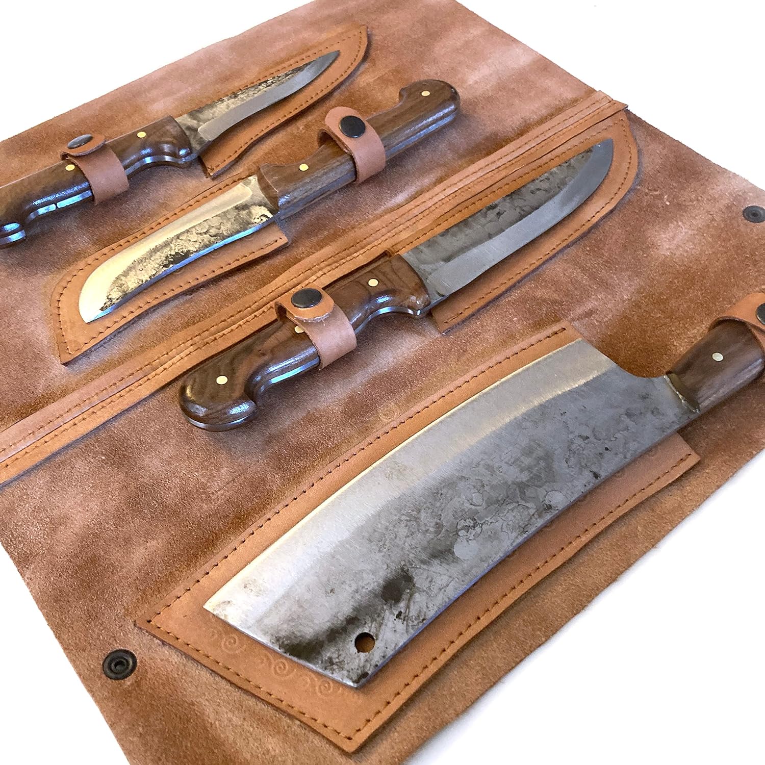 OHIY Butcher Series 4-Piece Hand Forged Knife and Cleaver Set with Genuine  Leather Sheath, 5160 High Carbon Steel Blades - OHIY
